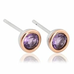 Clogau Amethyst February Birthstone Earrings - Silver & Gold