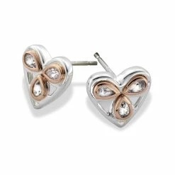 Clogau Silver & Rose Gold Heart of Wales Earrings - Silver & Gold