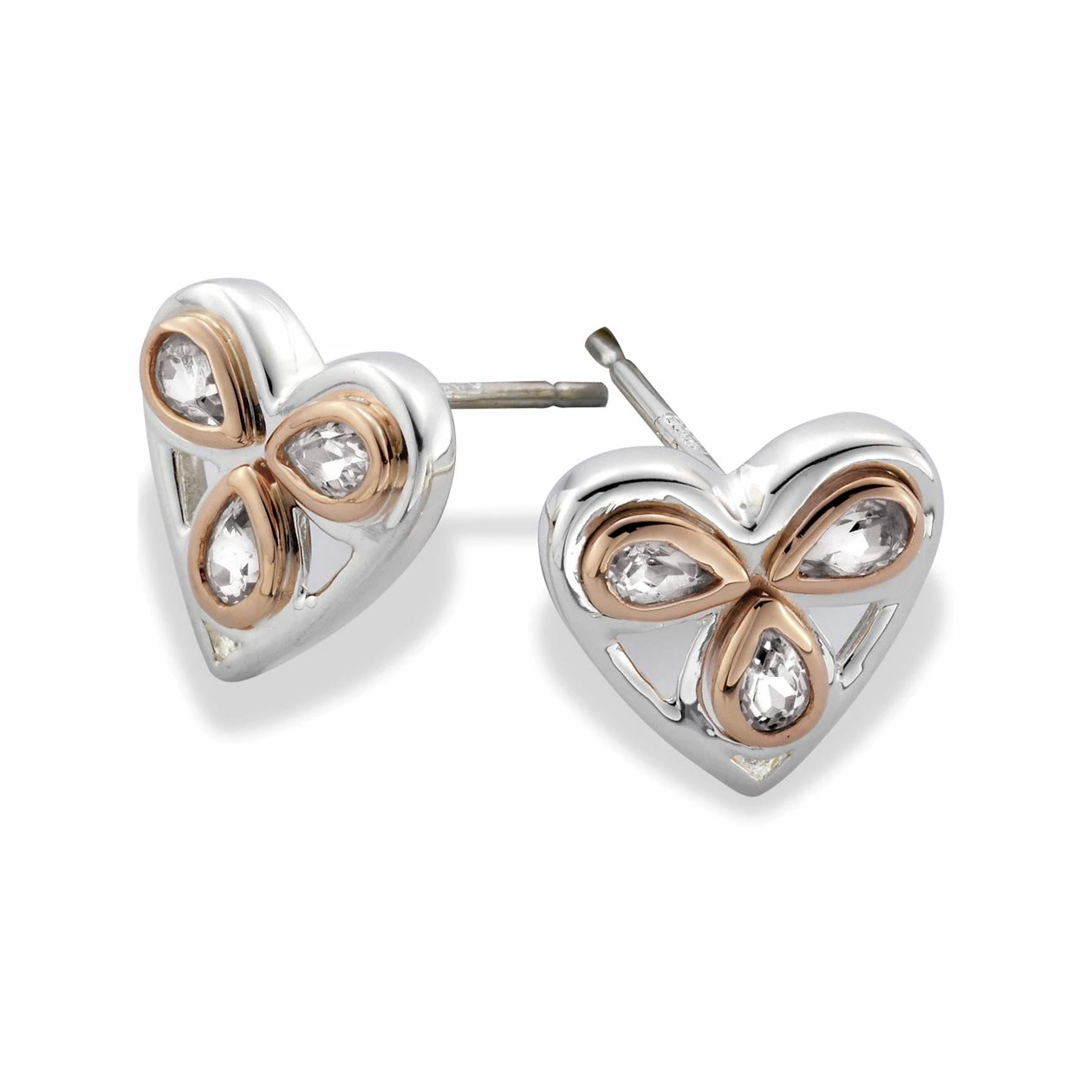 Clogau Silver & Rose Gold Heart of Wales Earrings - Silver & Gold 1 Clogau Silver & Rose Gold Heart of Wales Earrings - Silver & Gold