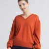 Loop Cashmere Cashmere V Neck Sweater in Orange
