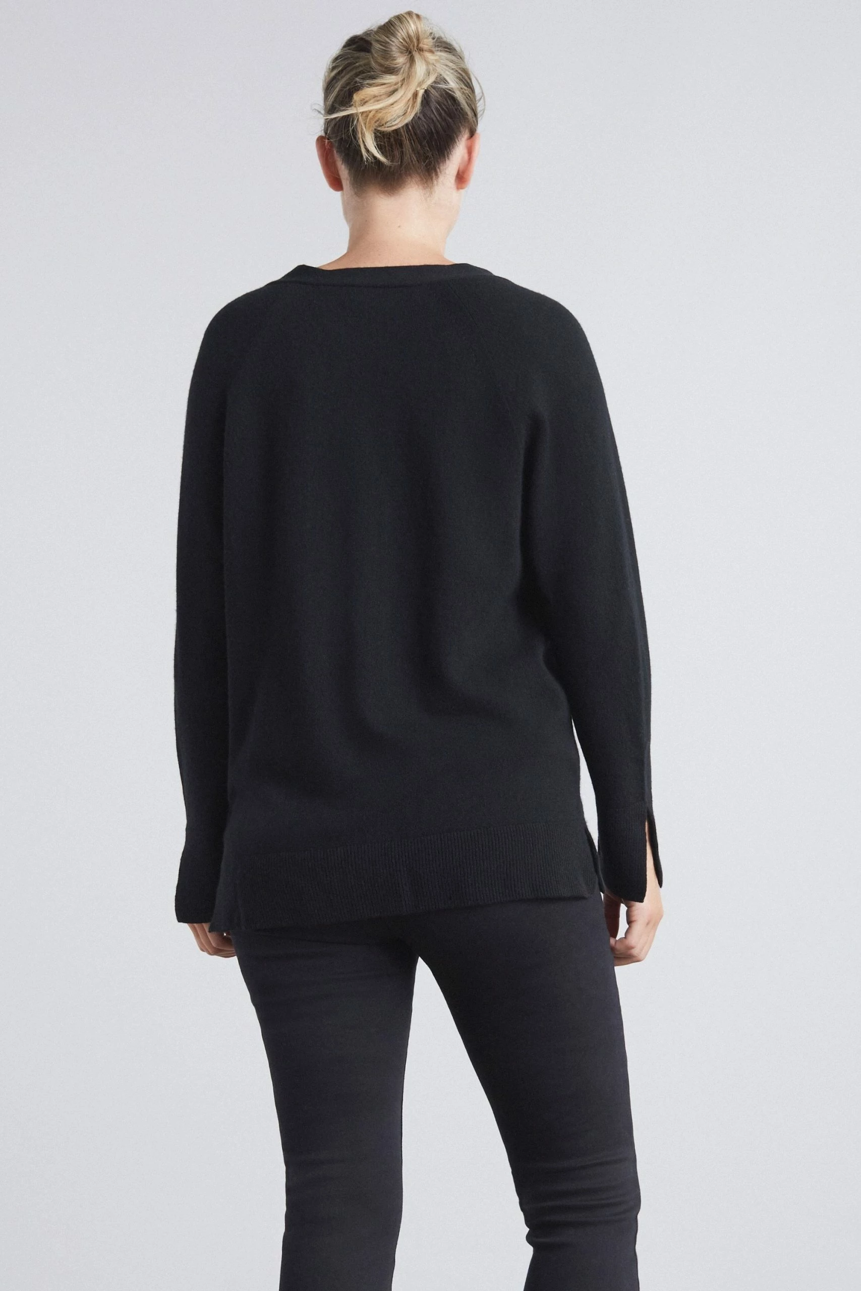 Loop Cashmere V Neck Cashmere Cardigan in Black 2 Loop Cashmere V Neck Cashmere Cardigan in Black - Image 2