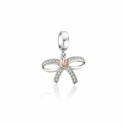 Clogau Tree of Life Bow White Topaz Milestones Bead Charm - Silver & Gold