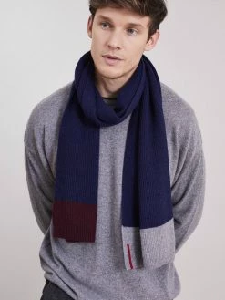 Loop Cashmere Mens Cashmere Scarf in Derby Colourblock - Grey