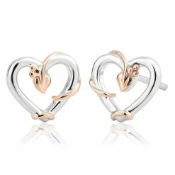 Clogau Tree of Life Vine Heart Stud Earrings - Silver & Gold
