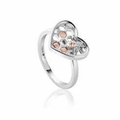 Clogau Honey bee Honeycomb Heart Ring - Silver & Gold