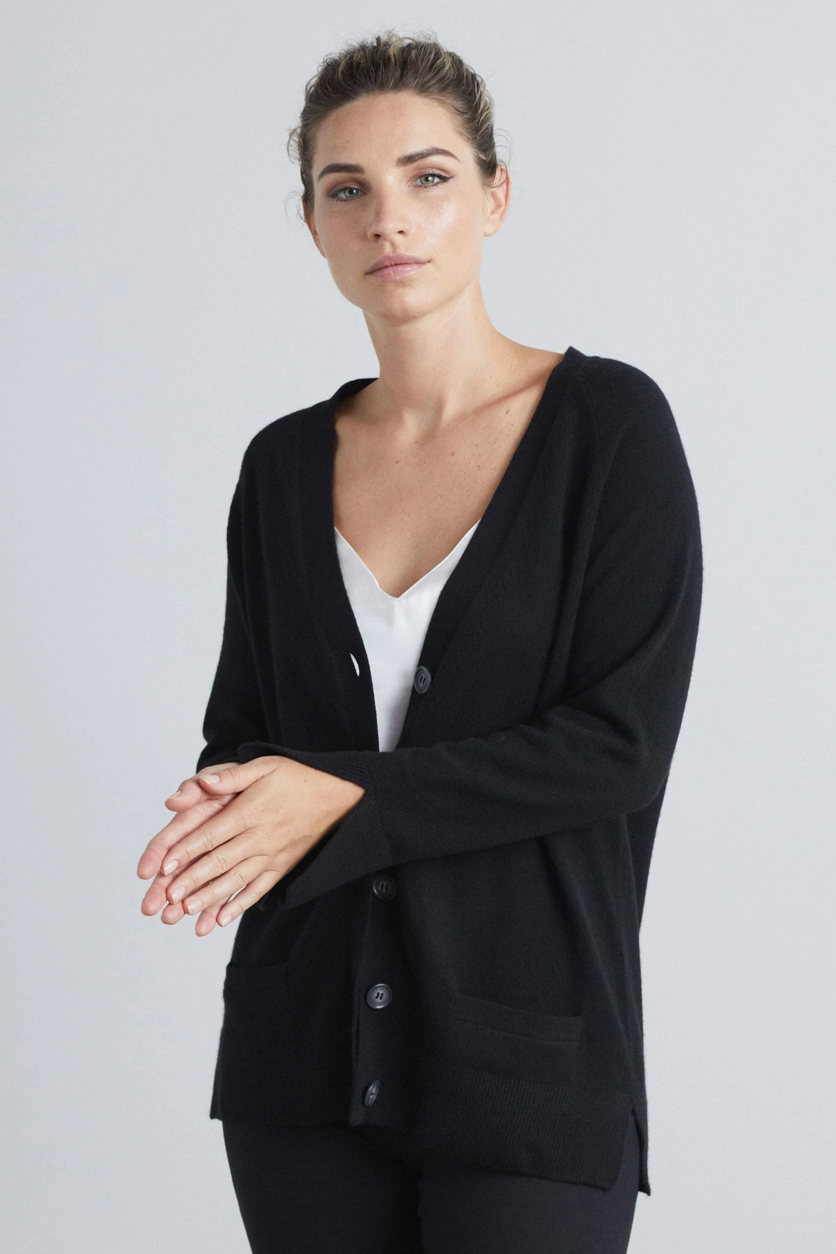 Loop Cashmere V Neck Cashmere Cardigan in Black 1 Loop Cashmere V Neck Cashmere Cardigan in Black