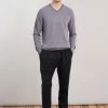 Loop Cashmere Mens Cashmere V Neck Sweater in Derby - Grey