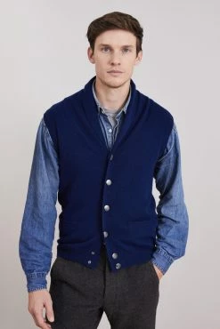 Loop Cashmere Mens Cashmere Shawl Collar Waistcoat in Midnight - Navy