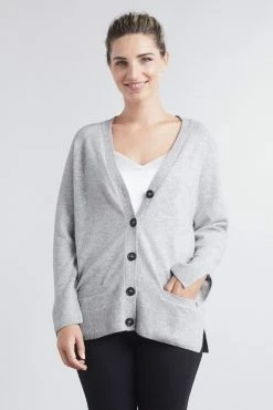 Loop Cashmere V Neck Cashmere Cardigan in Foggy - Grey